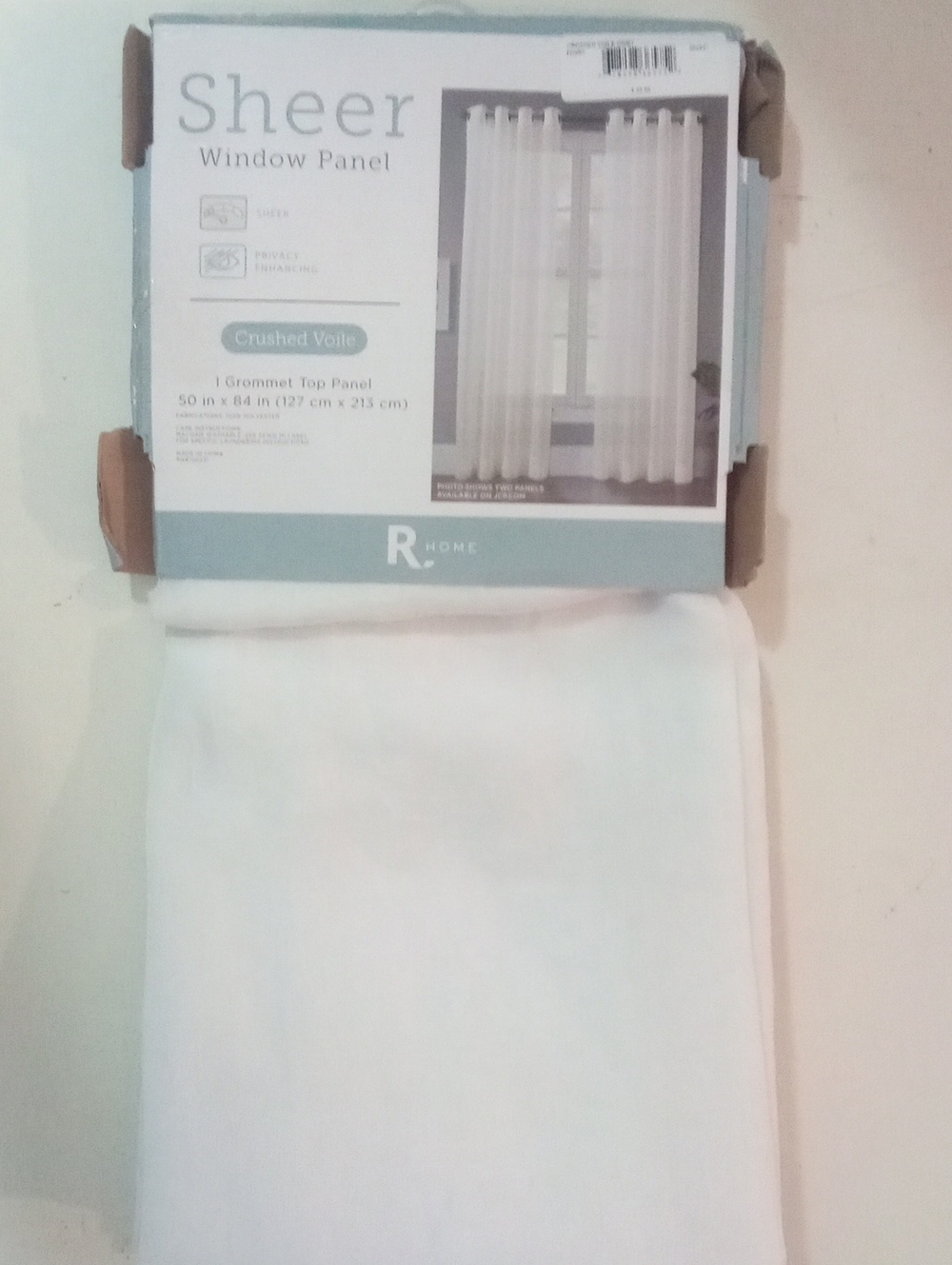 R Home Sheer Window Panel White Crushed Voile 84" Grommet NWT $25